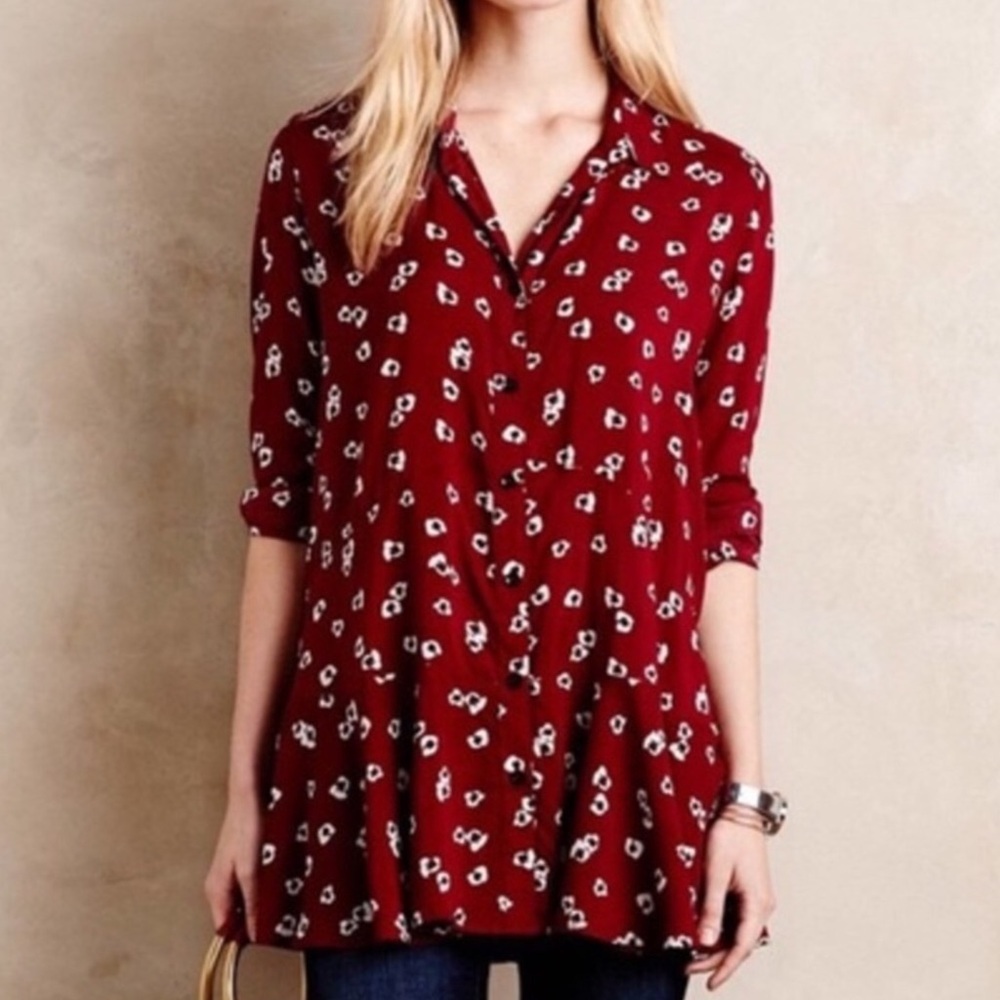 11 1 Tylho Anthropologie Women S Red Animal Print Lakin Tunic Shirt NWT